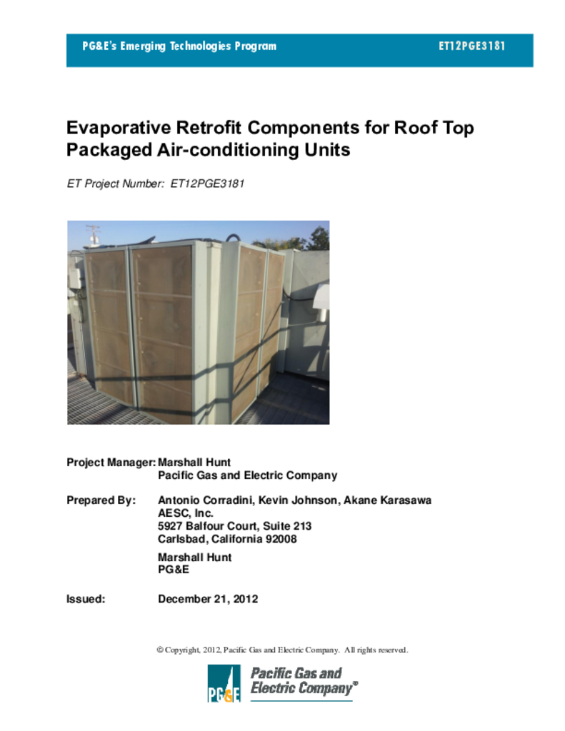 Evaporative Retrofit Components for Roof Top Packaged Air-conditioning ...