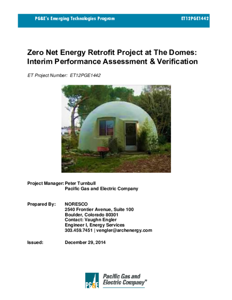 Zero Net Energy Retrofit Project at The Domes Interim Performance Assessment & Verification ETCC