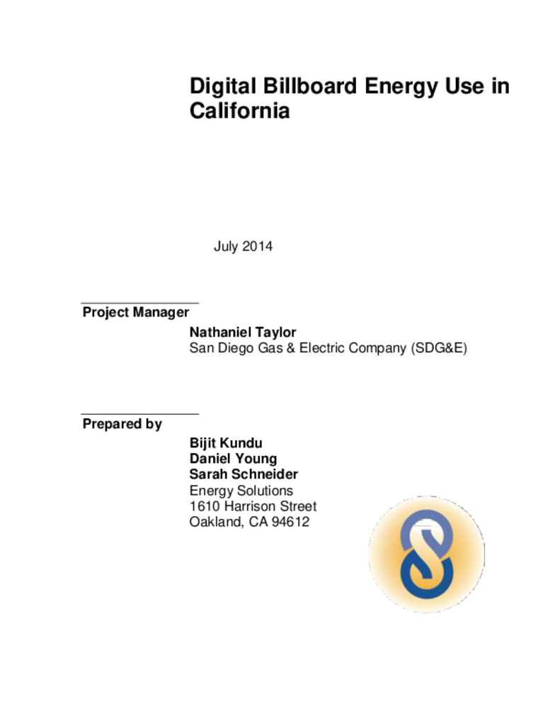Digital Billboard Energy Use in California ETCC