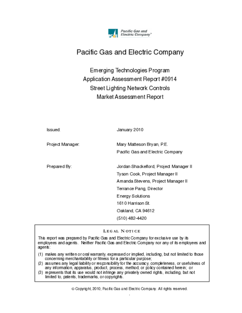 Street Lighting Network Controls Market Assessment ETCC