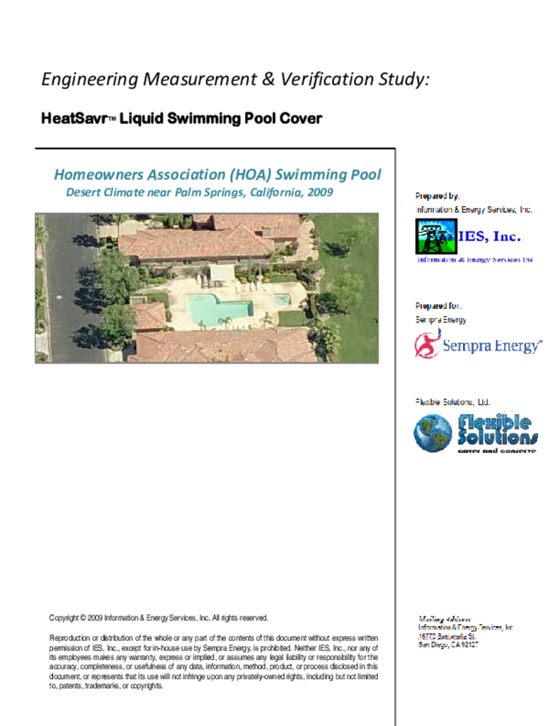 Liquid Pool Cover Engineering and Measurement Study ETCC