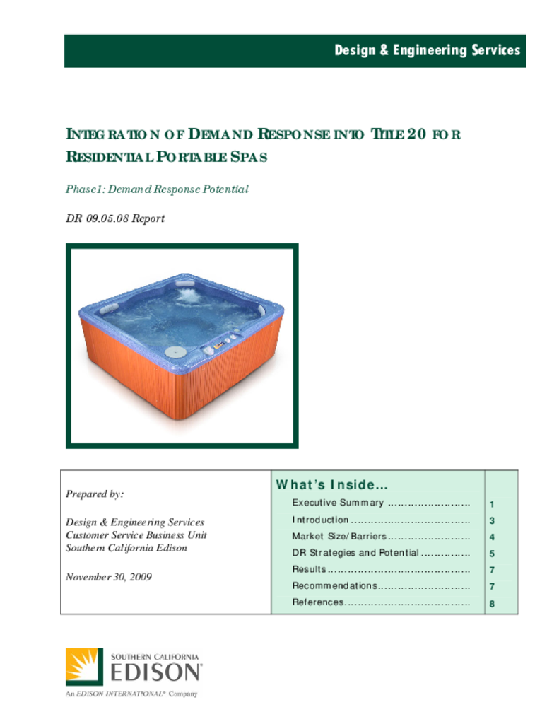 Integration of DR into Title 20 for Residential Portable Spas Phase 1