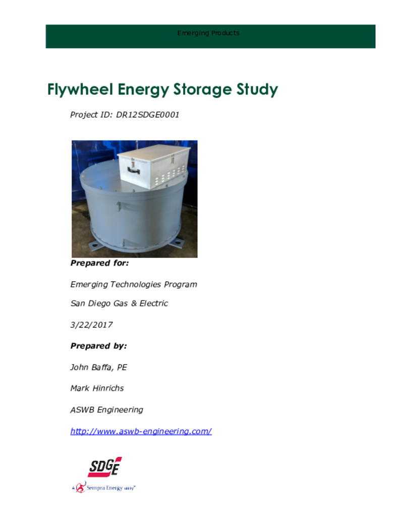 Flywheel Energy Storage Study ETCC