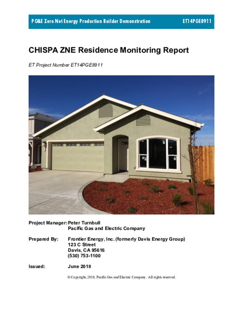 Zero Net Energy Production Builder Demonstration CHISPA (Greenfield, CA) Monitoring Report ETCC