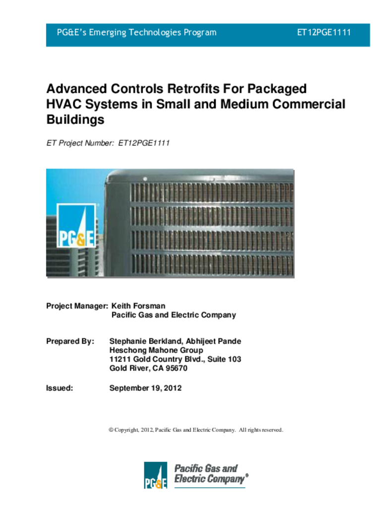 Technology Assessment of Packaged HVAC Advanced Controls and Sensors ETCC