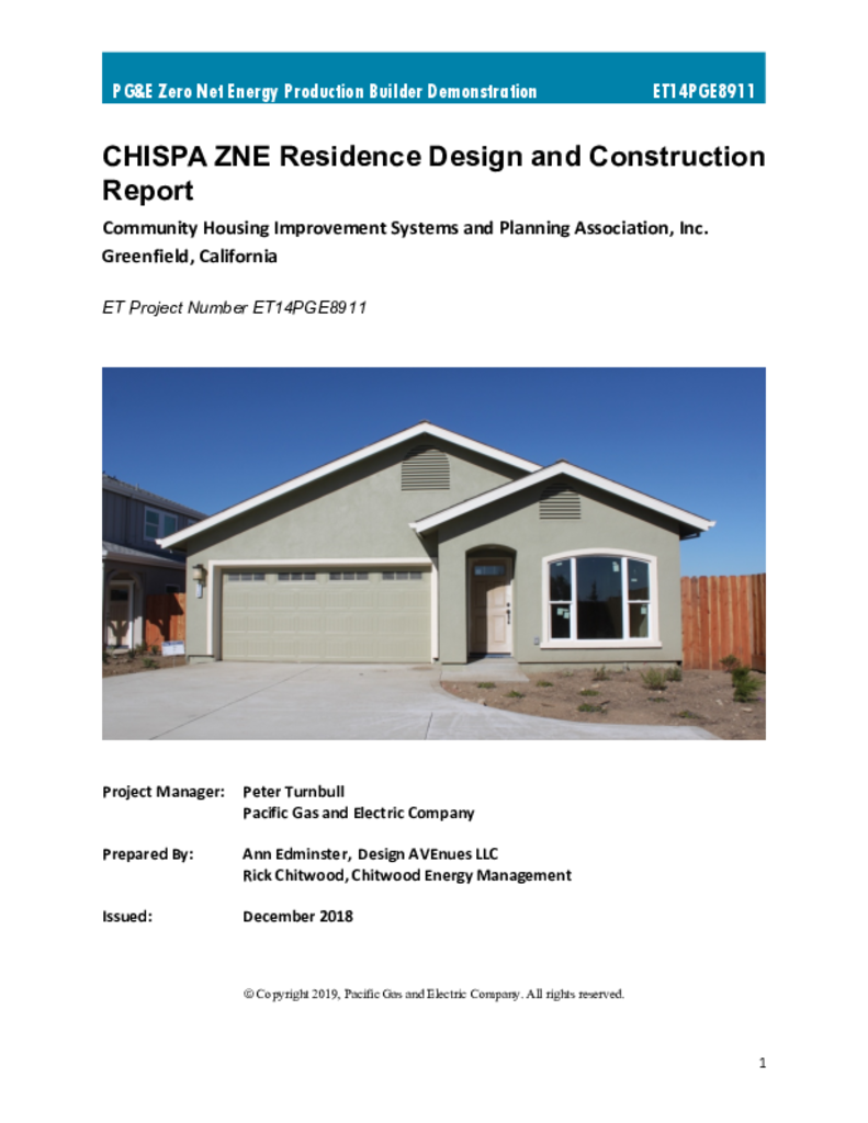 Zero Net Energy Production Builder Demonstration CHISPA (Greenfield, CA) Monitoring Report ETCC