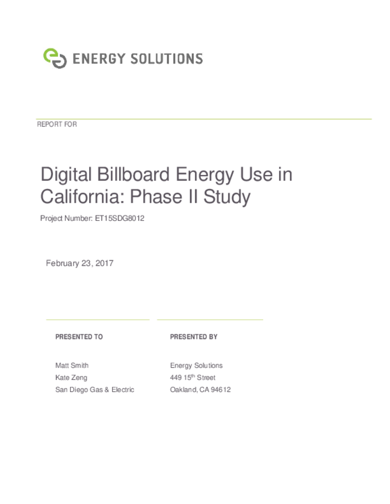 Digital Billboard Energy Use in California Phase II ETCC
